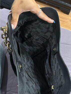 Michael Kors Black Leather Shoulder Bag with Gold Chain Detail
